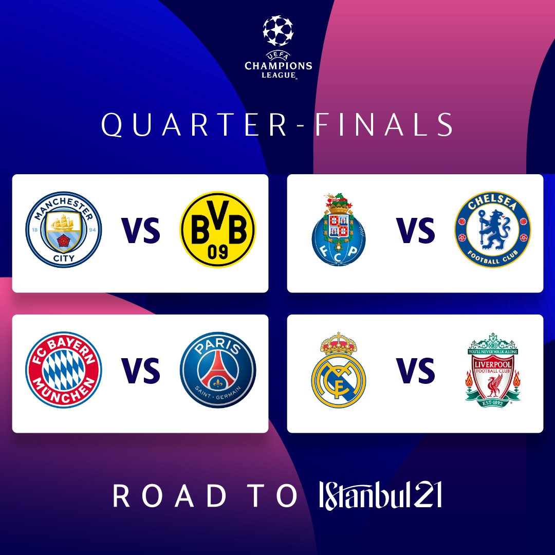 Futebol Versátil - RESULTADOS FINAIS!! Resultados das partidas de ida das  quartas de final da UEFA Champions Legue 2020/2021. #FutVersatil #UCL