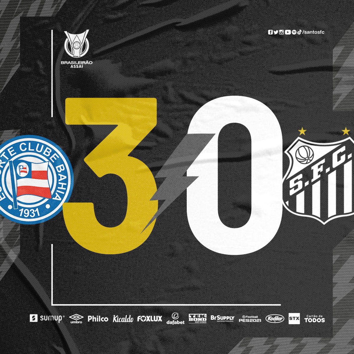 Com três gols em 8 minutos, Bahia vence Santos e começa com triunfo o Brasileiro
