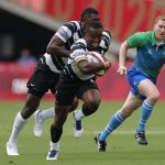 Rugby: Fiji na partida contra Japão, nas Olimpíadas de Tokyo 2020.