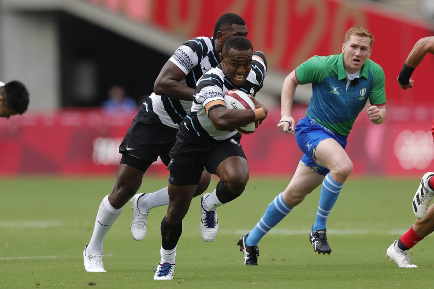 Rugby: Fiji na partida contra Japão, nas Olimpíadas de Tokyo 2020.